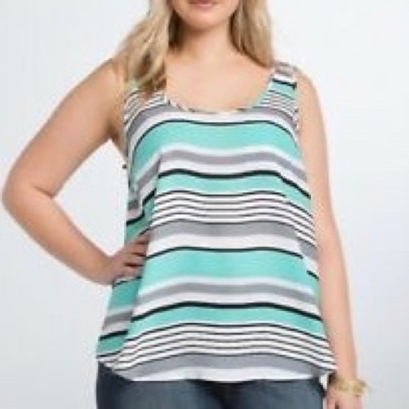 torrid Tops - Torrid - Flowy Teal Striped Georgette Tank - 2X
